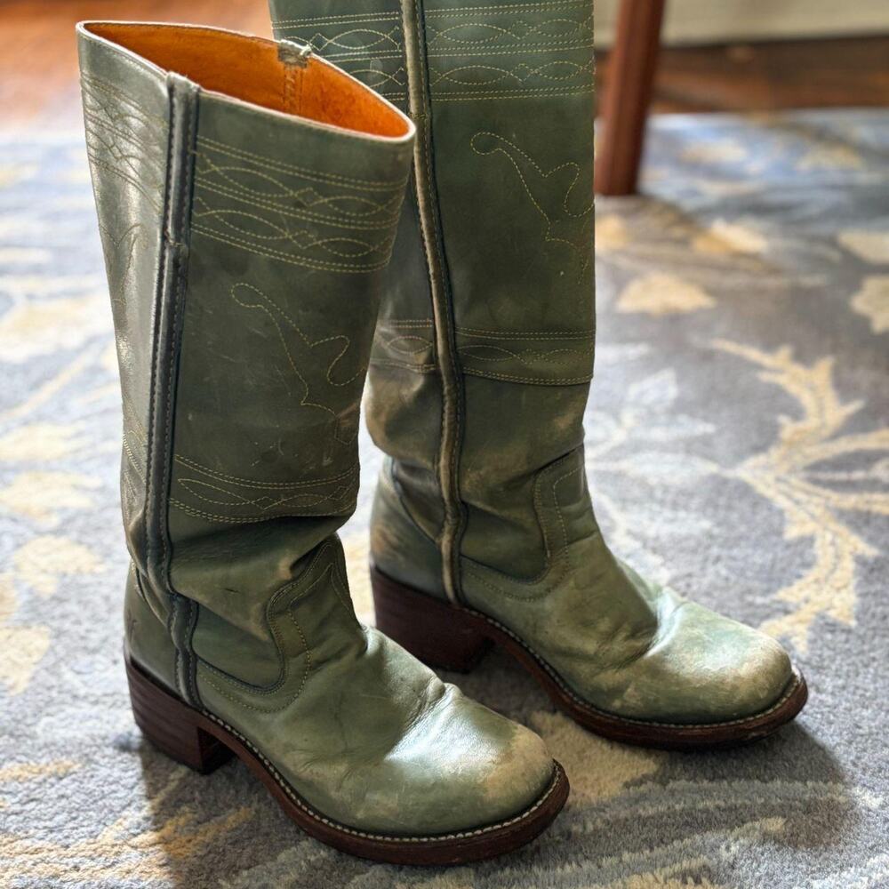 Vintage teal Frye 14L campus boots